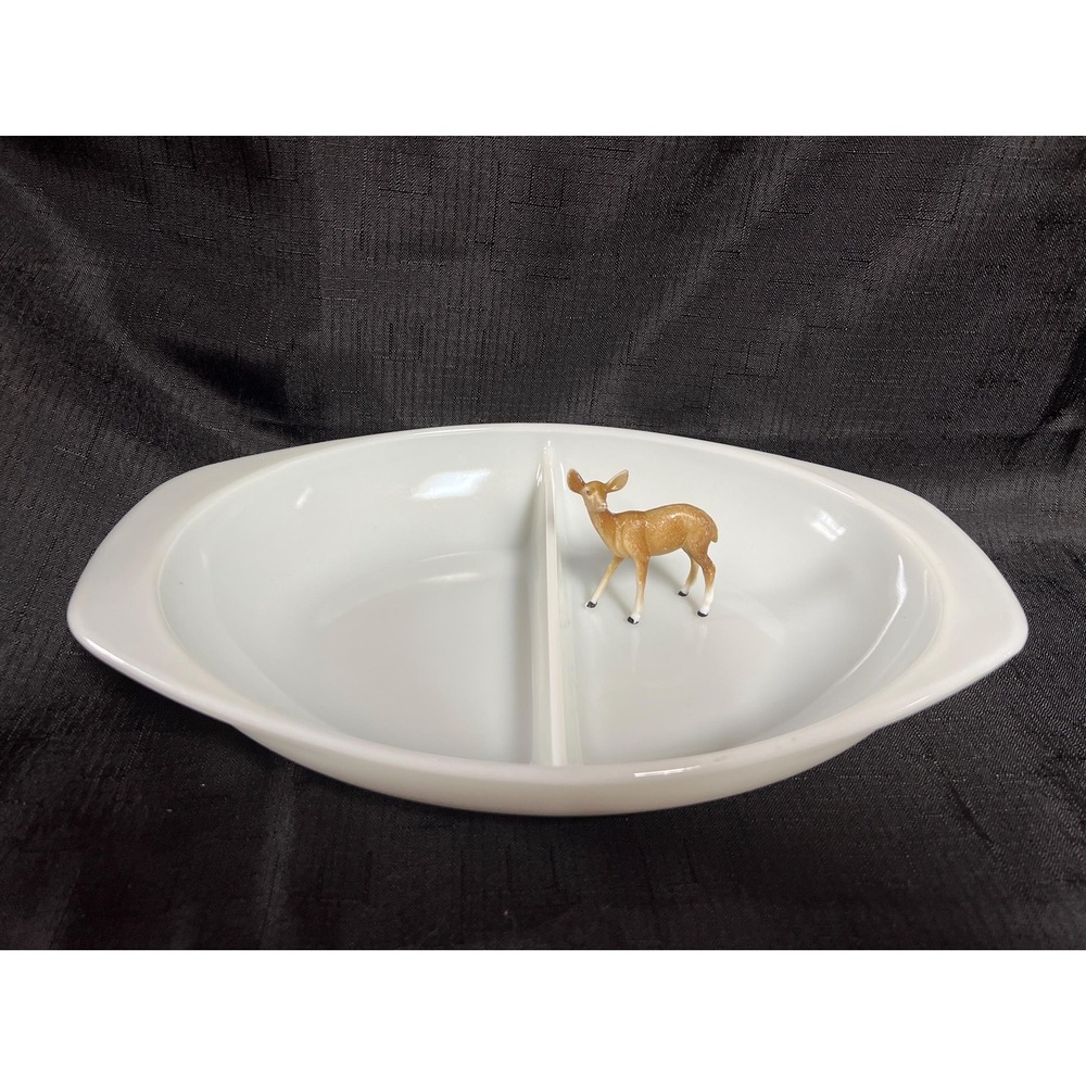 Pyrex 1063 Opal Oval Divided Serving Dish MCM 1950s 1 1/2 Quart